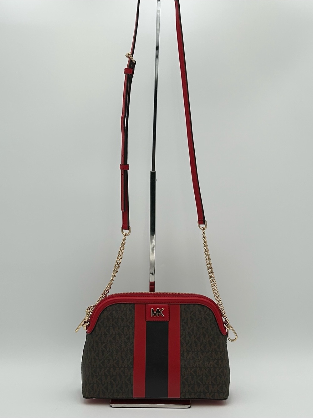 Michael Kors Brown and Red Dome Jet Set Crossbody Bag